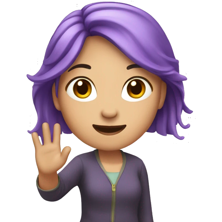 asian girl with purple hair waving her hand emoji