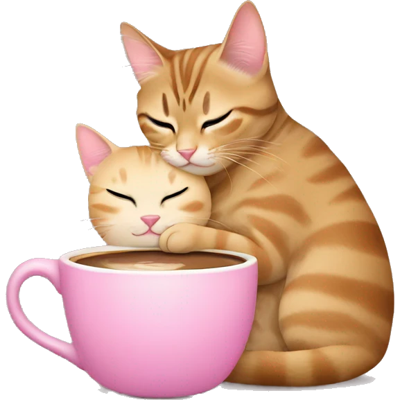 tabby cat hugs blonde, pink coffee, pink smileys emoji