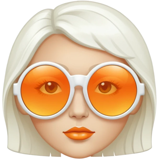 oversized round sunglasses with orange tinted lenses and thick white frames, 70s disco style emoji