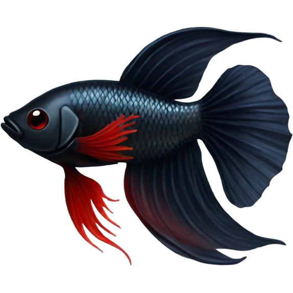 Fully Black with tiny red lines betta fish short fins emoji