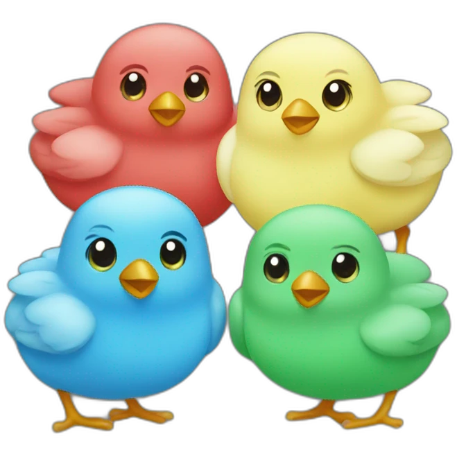 Three chicks red green blue emoji