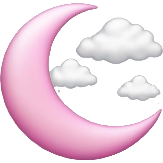 Pink crescent moon with sparkly white clouds emoji