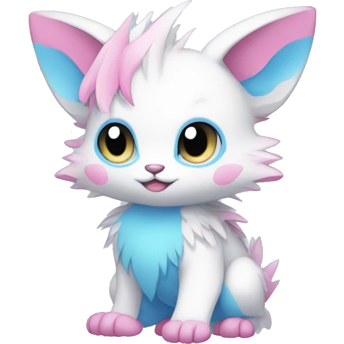 Cute cool white blue pink animal hybrid Fakemon full body emoji