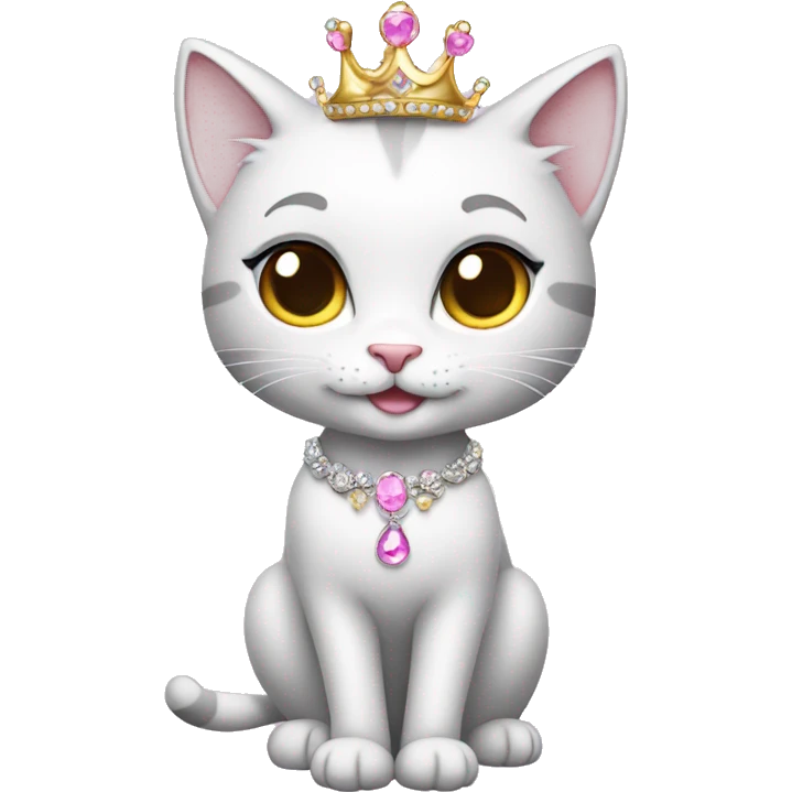 Sparkly princess-cat with tiara and necklace full body emoji
