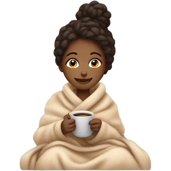 Girl having coffee with blanket on her body emoji