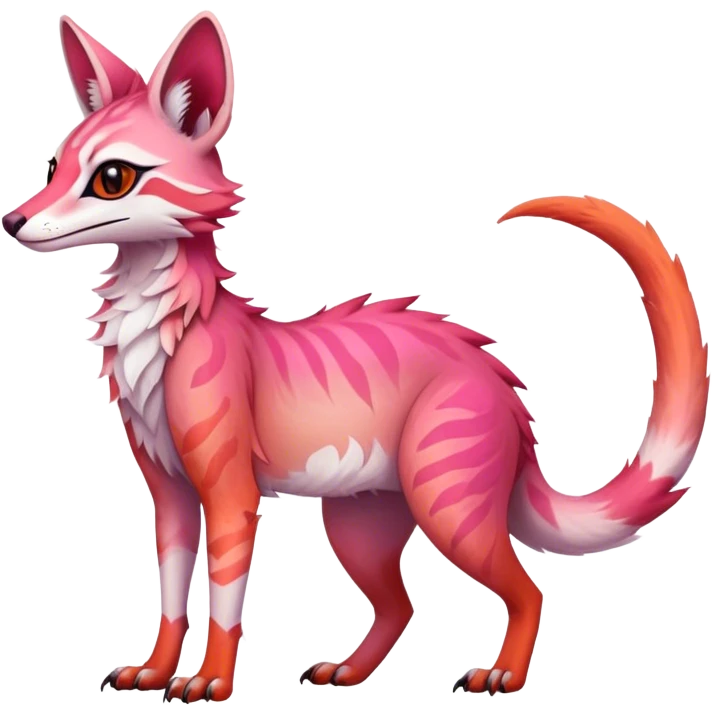 Feral Rare Fantasy dark pastel gradient-pink-red-orange Vernid-Sergal-Genet-species by LiLaiRa, random markings, tufted ears, full body, 4 legs emoji