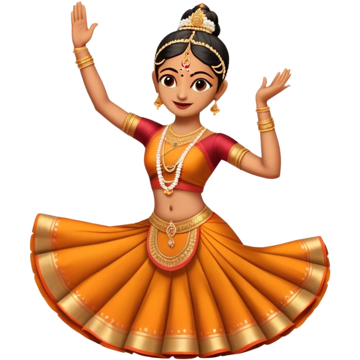 cinematic-realistic-bharatanatyam-dance-emoji,-depicted-as-an-elegant-classical-indian-dance-performance-with-graceful-poses,-intricate-costumes,-and-expressive-hand-gestures,-rendered-with-rich-textures-and-warm-dramatic-lighting, single danceer emoji