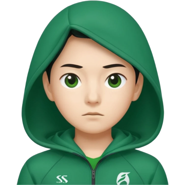 Sae-byeok from Squid Game in green tracksuit, looking determined, minimalist cartoon style emoji emoji