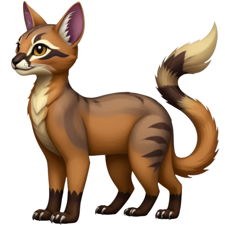 Colorful dark tropical tribal glorious iridescent divine exotic cute cool beautiful beautiful fantasy-caracal-civet-genet-sergal-vernid-Gryphon-Cacomistle-Trico-oncilla-animal-Fakémon-hybrid-fursona (full body) emoji