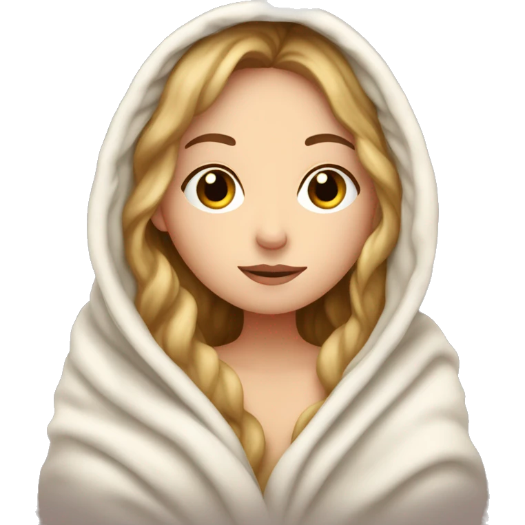 White girl inside a blanket eyes closed emoji
