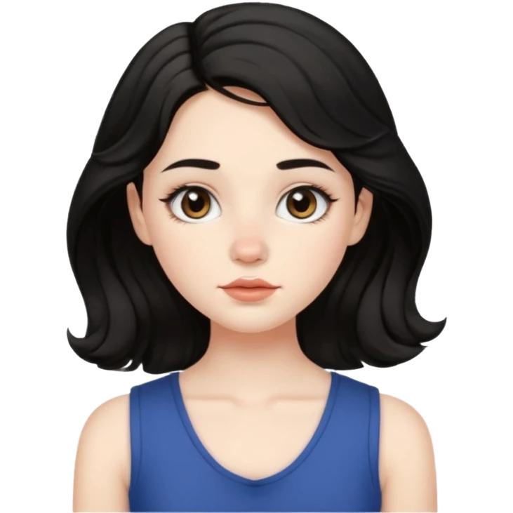aesthetic girl , pale skin, doe eyes, button nose, soft arched brows,round face,full lips,medium wavy black hair , wears sleeve less,no makeup. please kindly genarate this avatar emoji