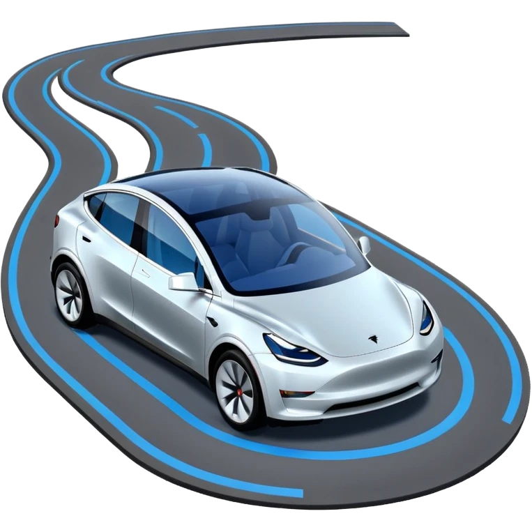 A Tesla Model Y parallel parking with a blue trajectory showing the planned path emoji