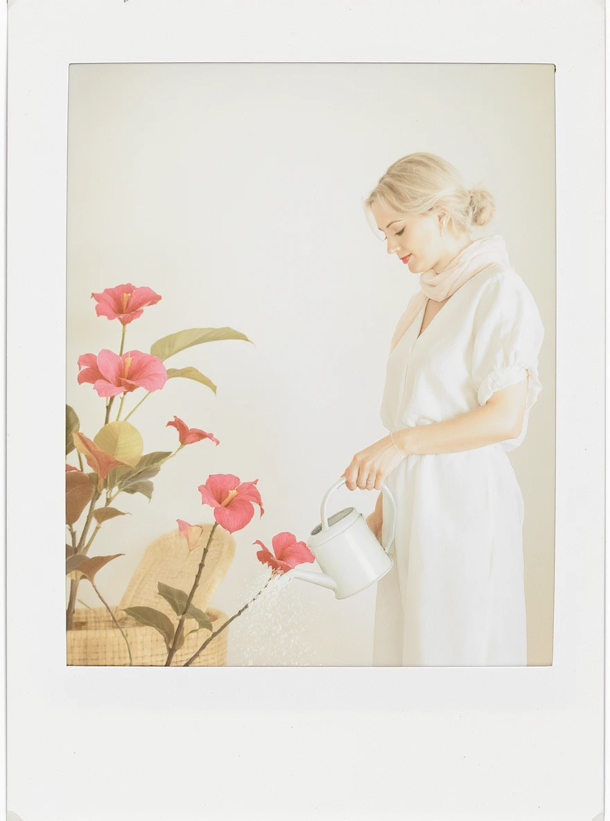 woman watering her monstera plant emoji