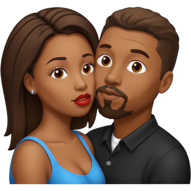 Black man with a goatee and a black woman kissing emoji