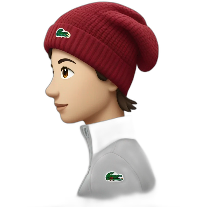 Brunette lacoste beanie with lacoste emoji