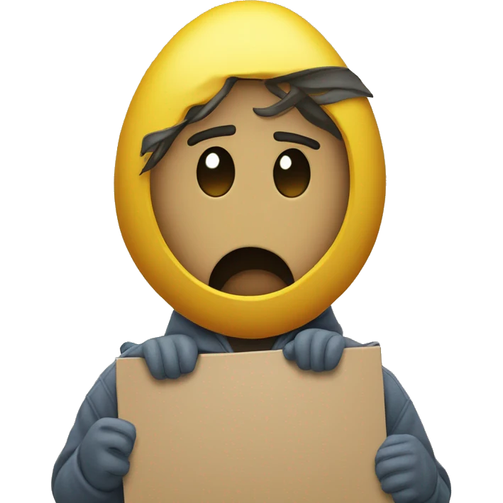That yello round emoji with sad face and holding a fake sign board emoji