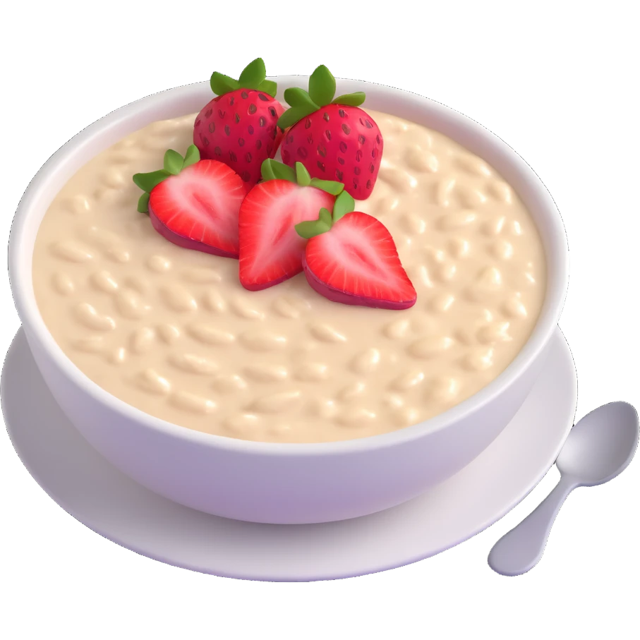creamy oatmeal porridge with strawberry slices on top emoji