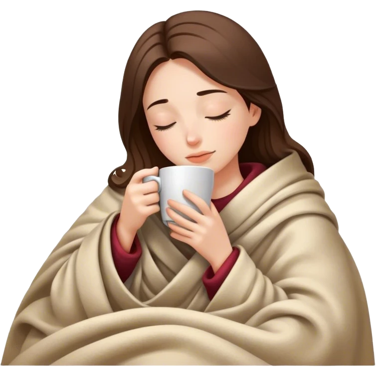 girl inside a blanket sipping coffee eyes closed emoji