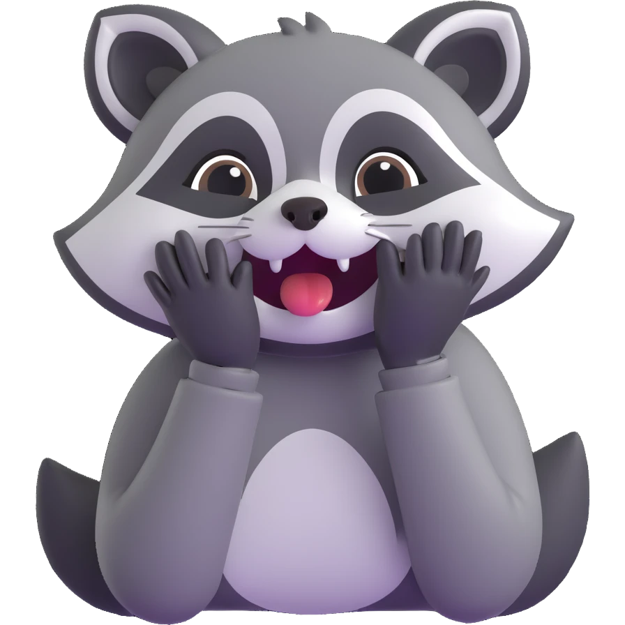 raccoon covering mouth while laughing, tears of joy, cute and animated emoji