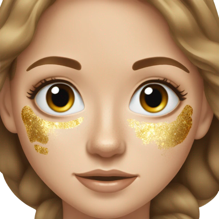 white girl with freackles hair of a brunett blue eyed girl using Gold gel skin care patches under her eyes emoji