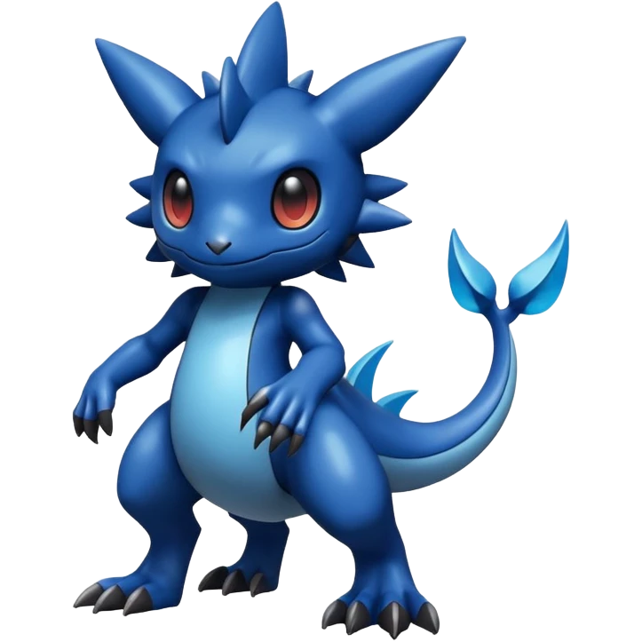 Dusky Glossy Oil-Sheen Blackened Blue Pokémon-Fakémon-Digimon-Creature, (full body) emoji
