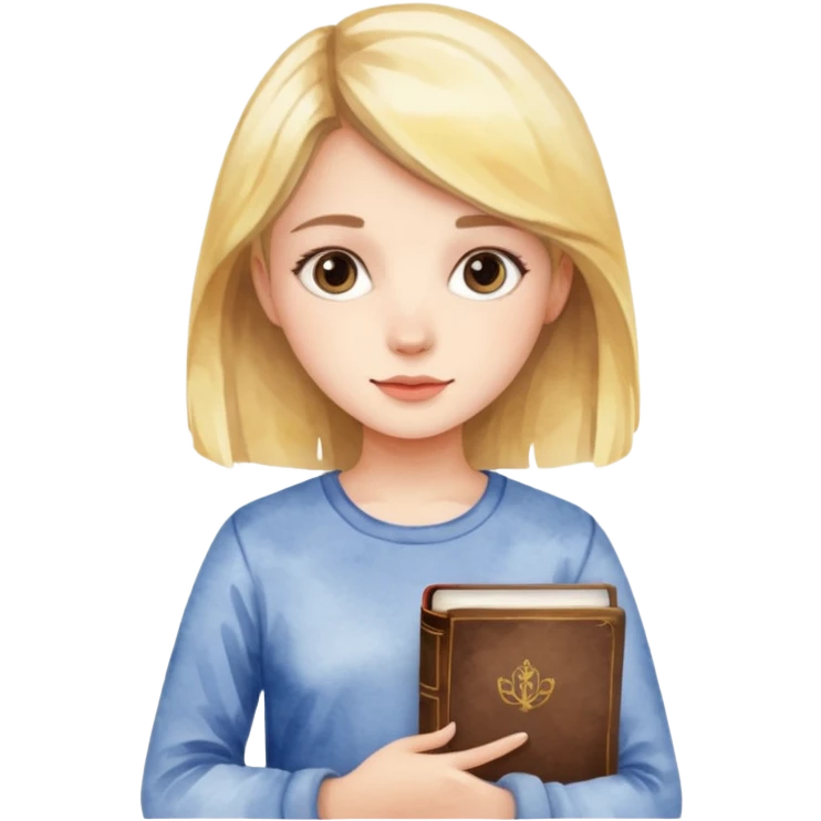 a girl in watercolor art style with book emoji