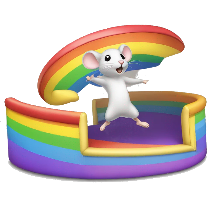 Mouse jumping on a rainbow trampoline emoji