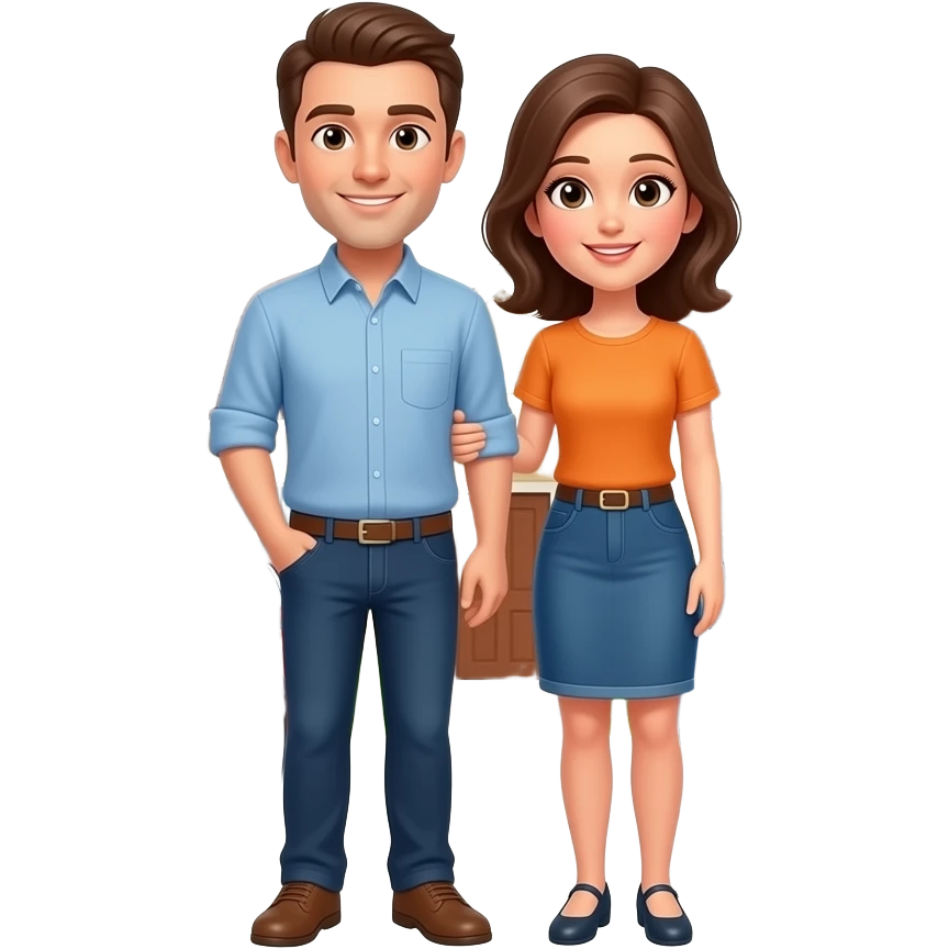 man and woman stand near thier house and cars emoji