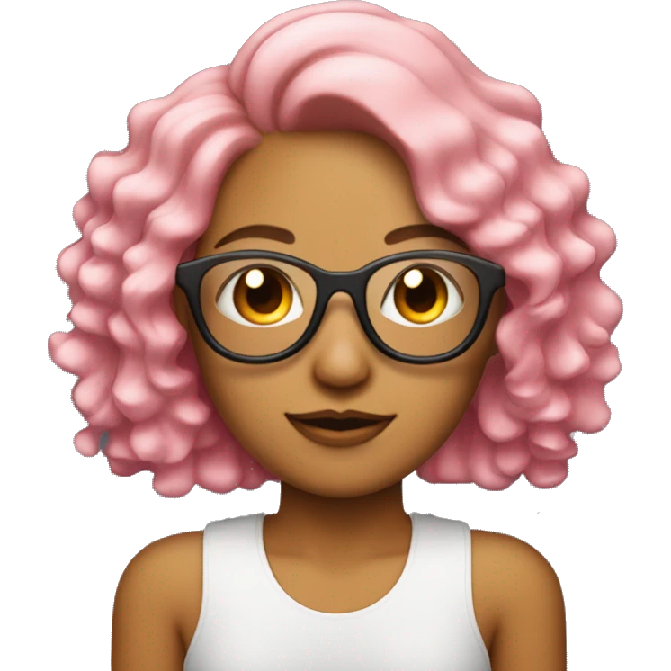Mujer con cabello naranja y canas con gafas rosadas emoji