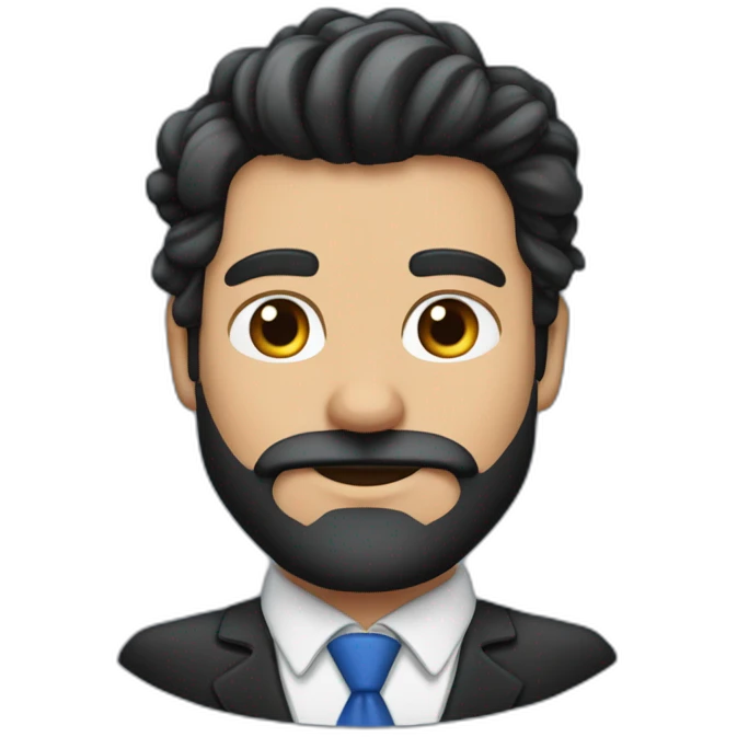Hombre con cabello y barba negro con traje azul marino cruzado de grazos emoji