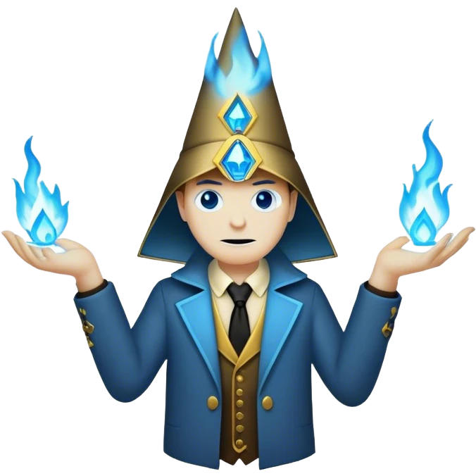 Bill Cipher with blue fire in his hand emoji