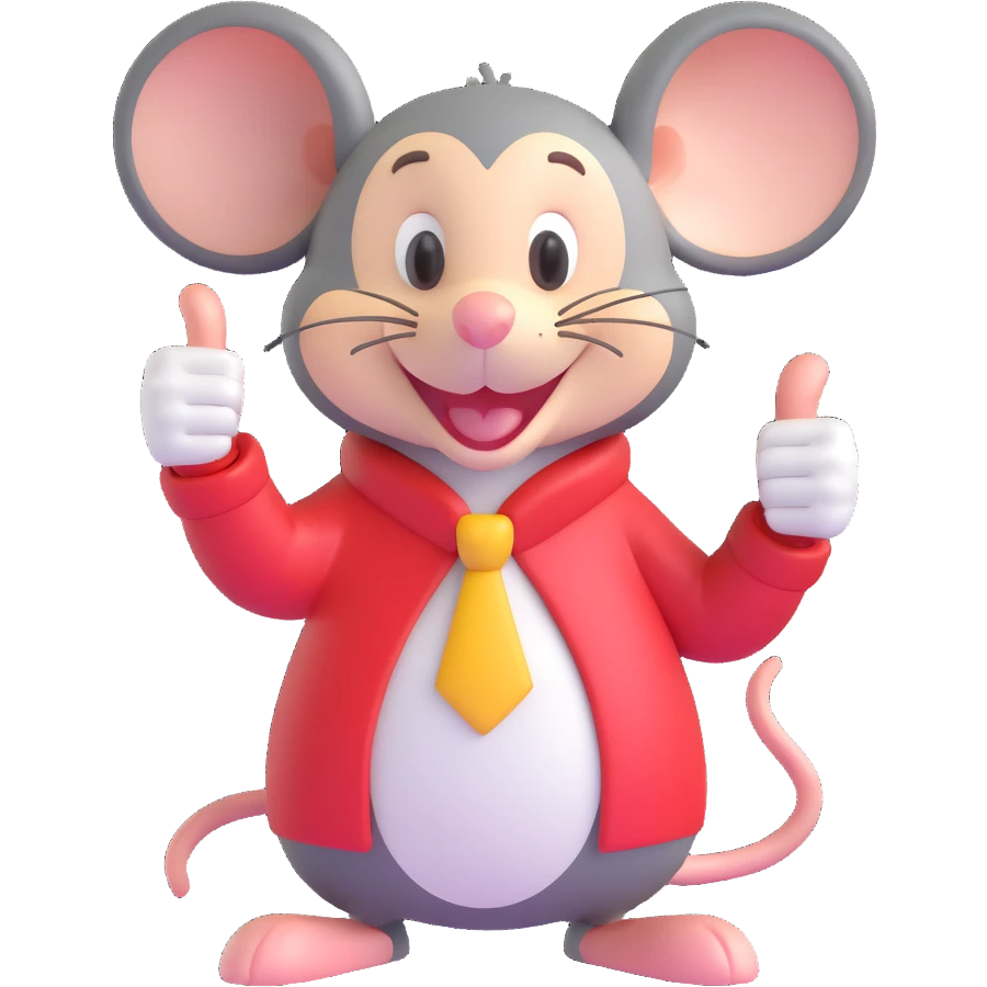a smiling mouse giving a thumbs up, fun and friendly style emoji