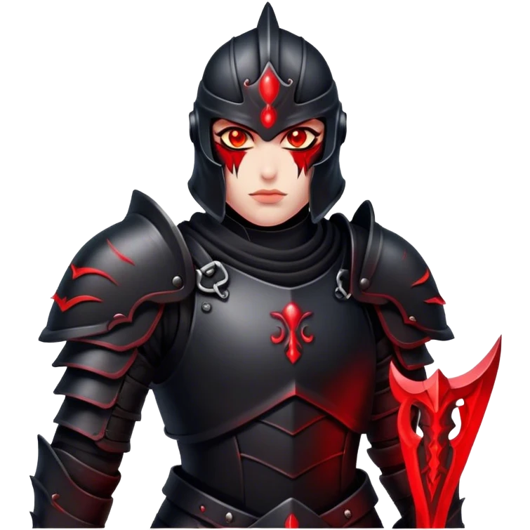A warrior in black armor, glowing red eyes, standing in the shadows emoji