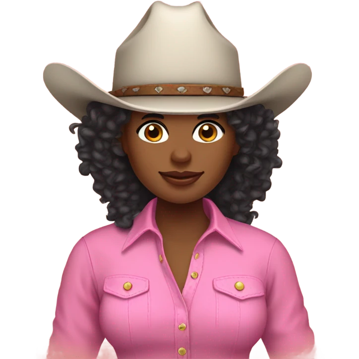 black cow girl with curly hair pink shirt and cowgirl hat and boots emoji