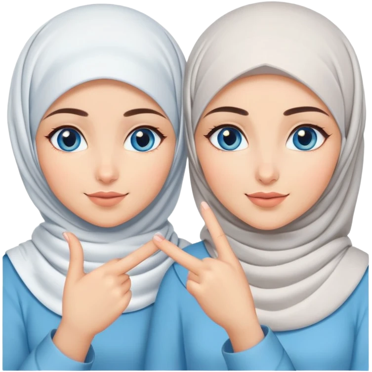 Turkish beautiful finish Konya two girls blue eyes with hijab and saying love with hand gesture emoji