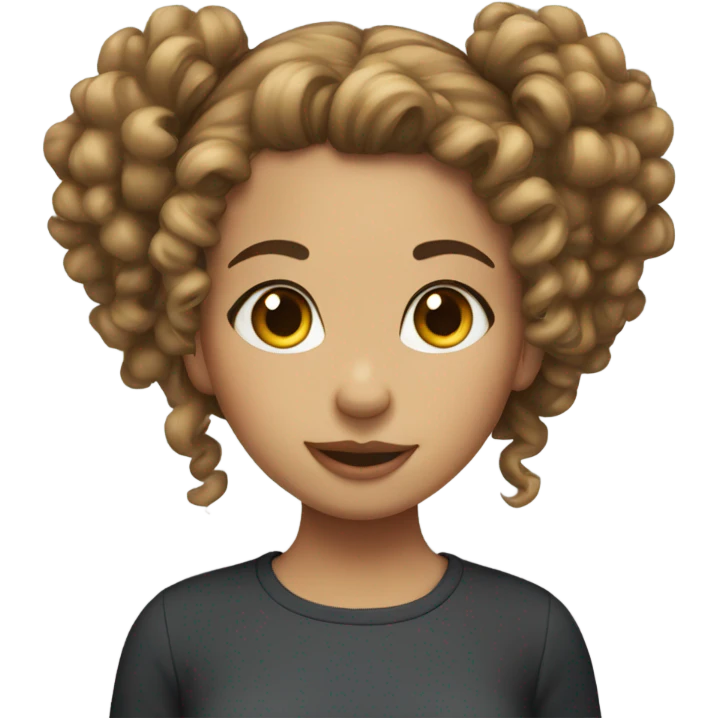 Girl with curly hair in bun, emoji