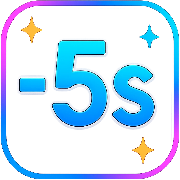 animated -5 sec icon with dark purple, blue, and black base, bright accents, complex gradients, stars, bright neon border, modern clean -5 seconds symbol, subtle glowing and moving stars neon effects, sophisticated futuristic style emoji
