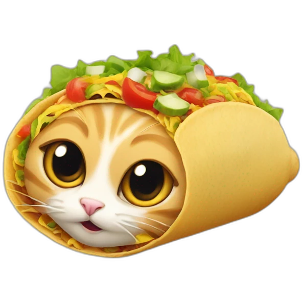 surprised cat's head sticking out of the end of a taco emoji