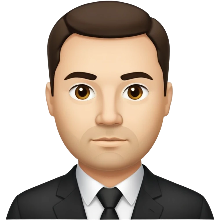 Very fuller-figured businessman with light brown complexion, pear-shaped face with wider jawline, professional demeanor, dark eyes, thick eyebrows, wide nose, short neat beard, short dark hair, wearing a black formal shirt emoji