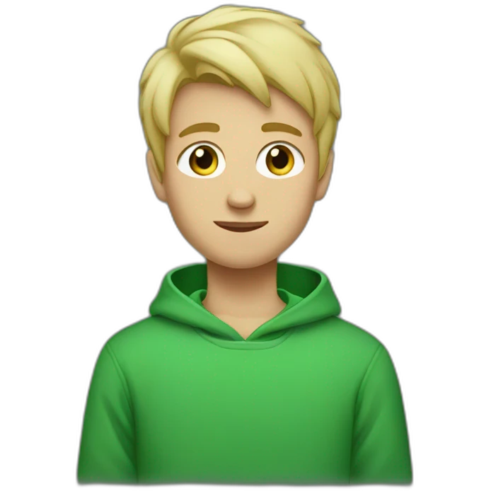 young man with short blonde hair in green sweatshirt emoji