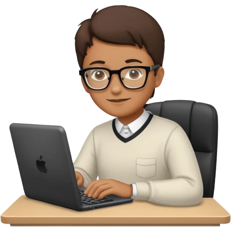 adult with glasses, typing on a computer, registering online emoji emoji