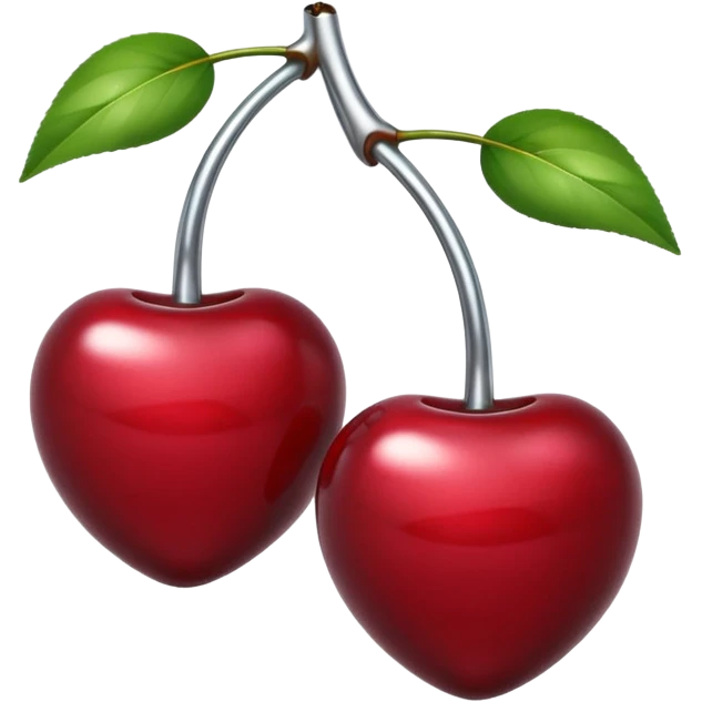 A pair of cherries emoji made of liquid silver chrome, smooth rounded shapes, glossy metallic surface, subtle sensual vibe, luxury sexy aesthetic, iOS emoji style, centered, clean white background emoji