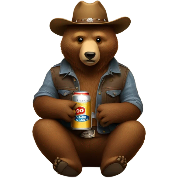 Brown bear drinking a beer with a cowboy hat emoji