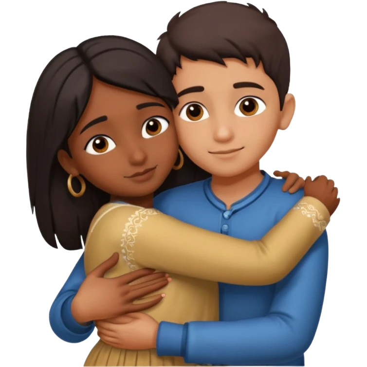 indian boy hugging indian girl from behind... boys hand down near navel of girl... boys head on the shoulder of girl... hugging tight.. more romantic... with more love emoji