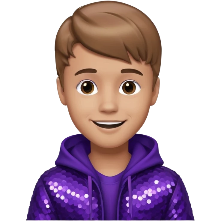 Justin Bieber with light brown hair, dark purple sequin outfit emoji