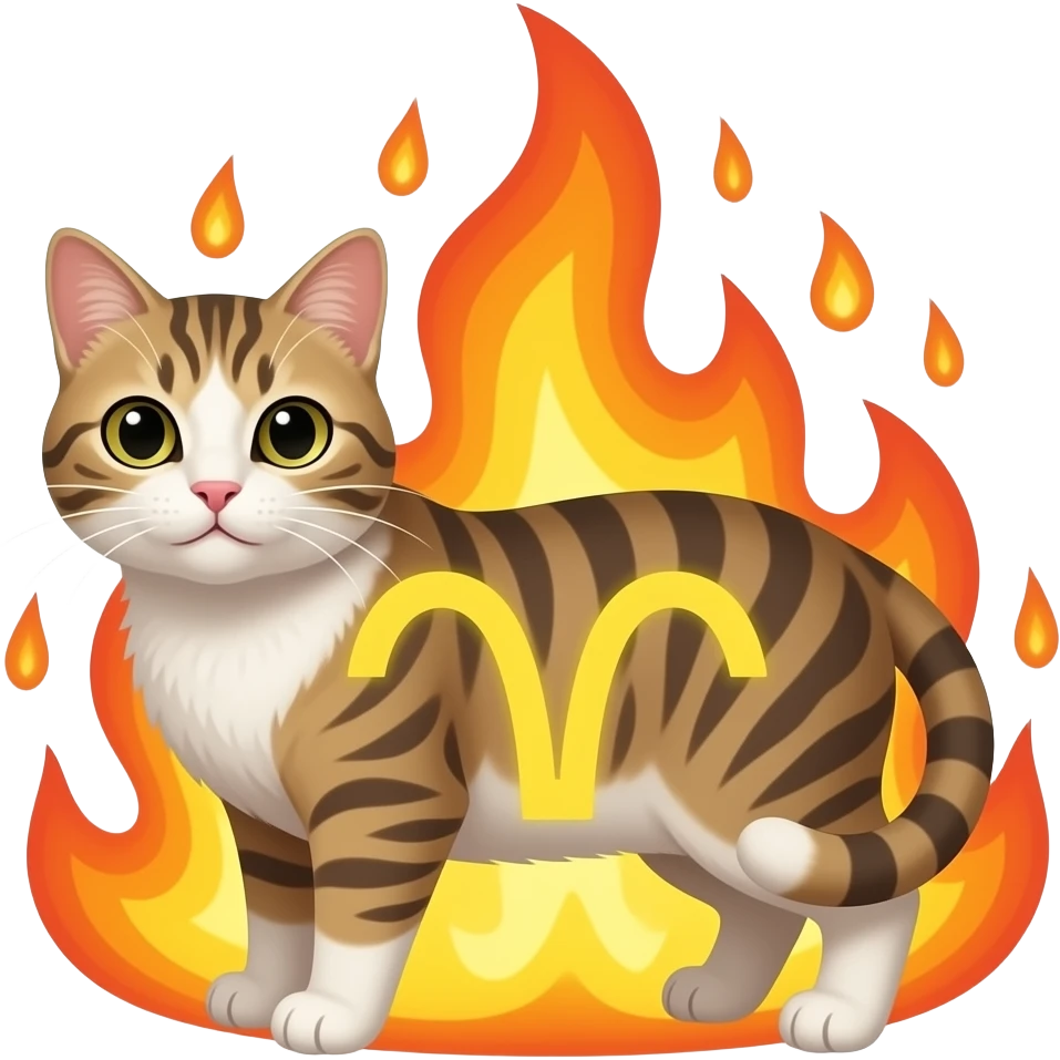 cat with aries symbol surrounded by flames emoji