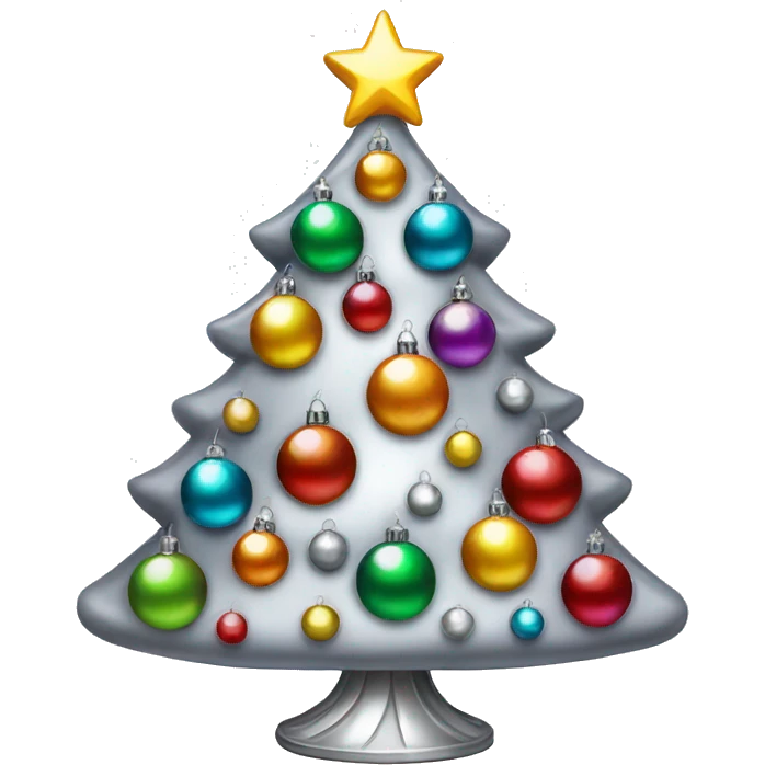 Retro silver Christmas tree with multicolor lights and ornaments emoji