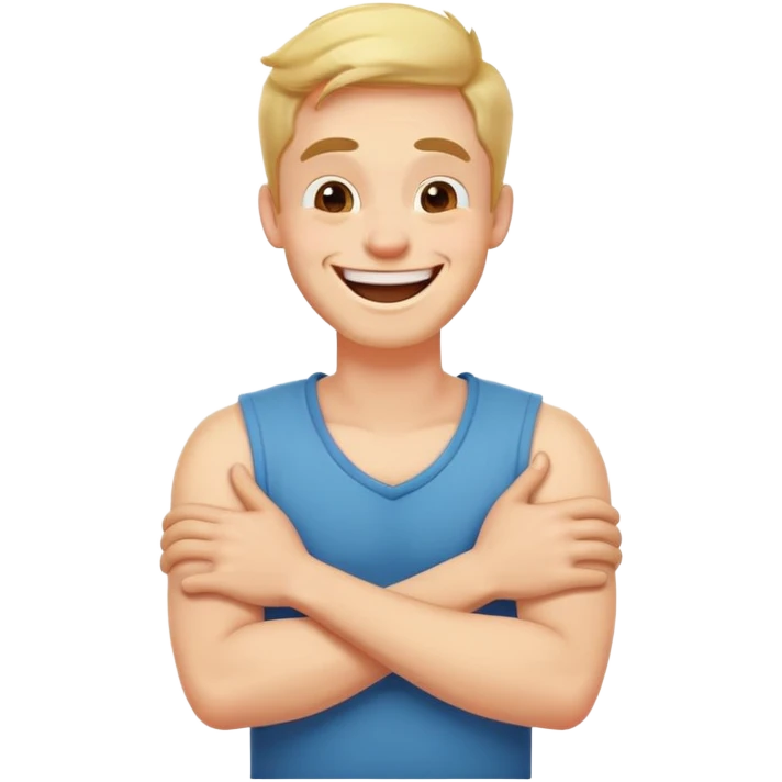 arms crossed holding neck laughing guy emoji