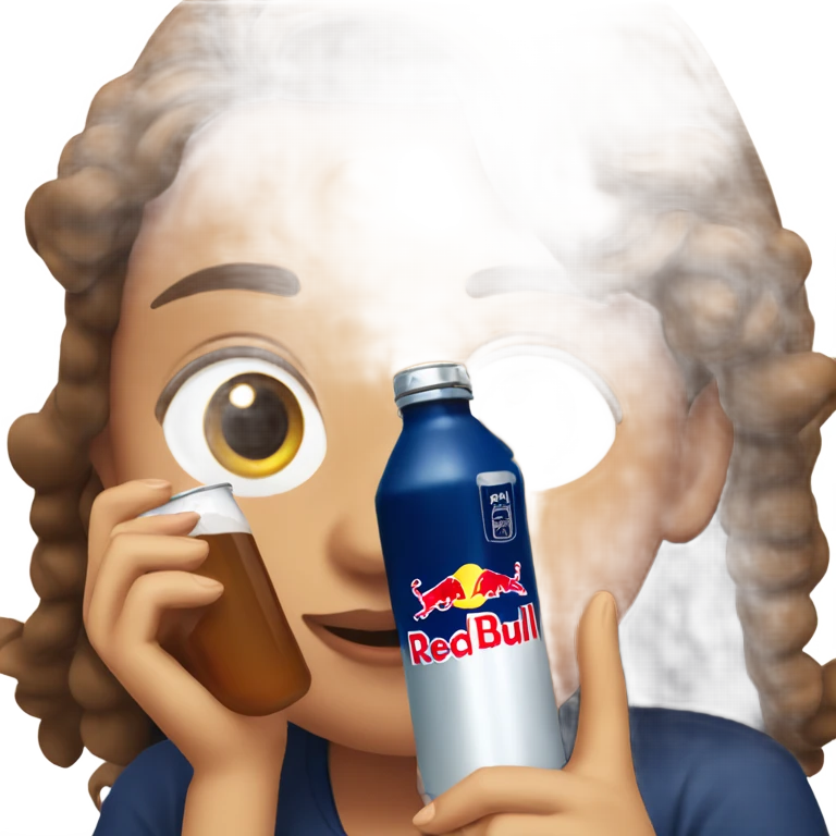 Girl with brown hair drinking red bull emoji