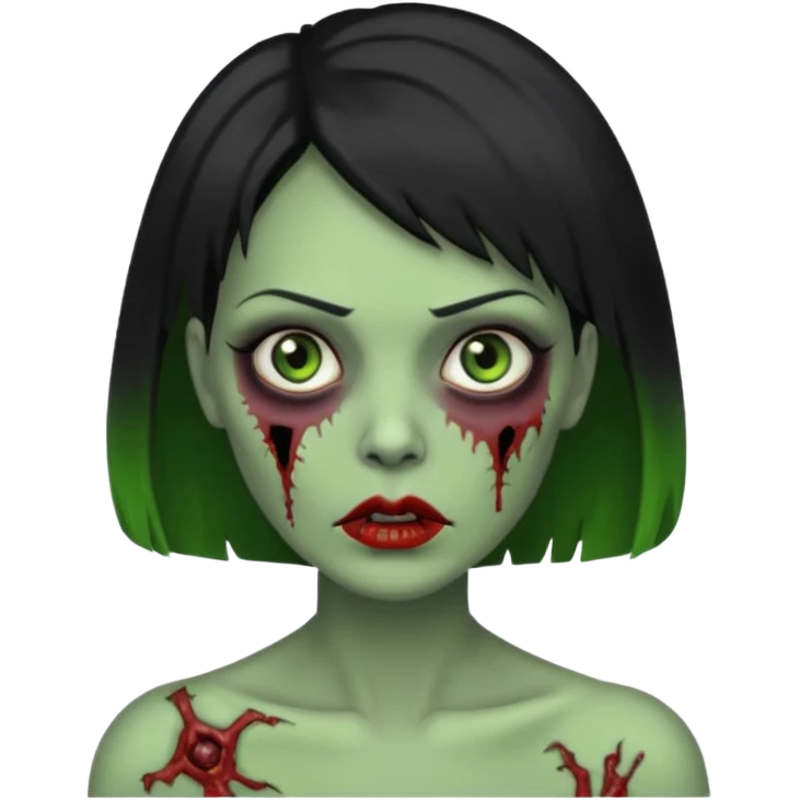 Uma zumbi de pele verde cabelo chanel preto emoji